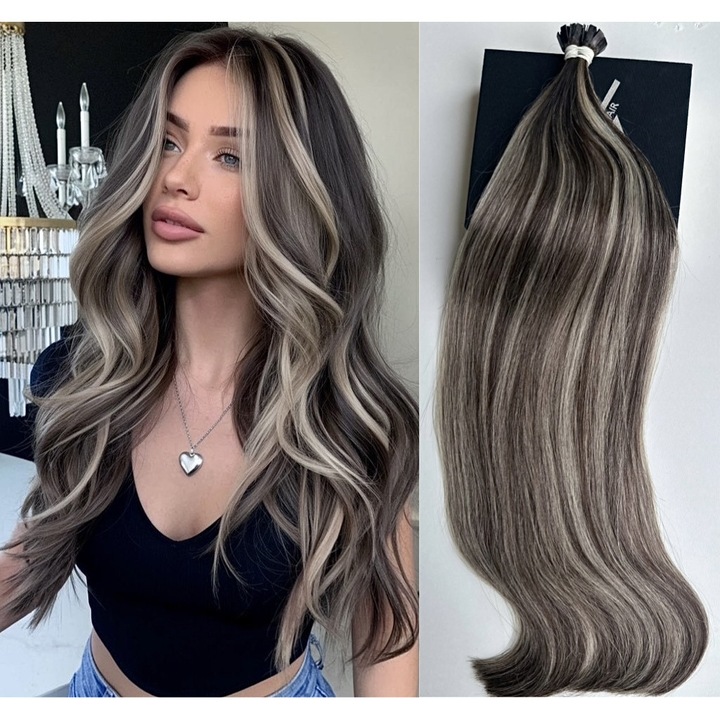 Extensii cu Keratină, Oskar Shop, Balayage #3/#12, 50 Suvițe, Ciocolatiu