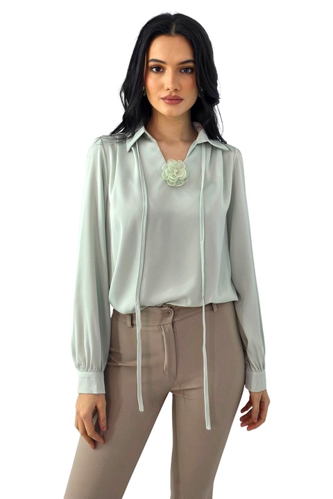 Риза с копринен вид DORYA, с перла и подвижна брошка, Vernil, Универсален размер S/M, FashionForYou