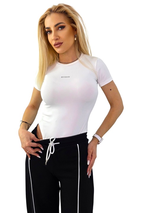 Body sport AMI OISO, cu maneca scurta si slip brazilian, Alb