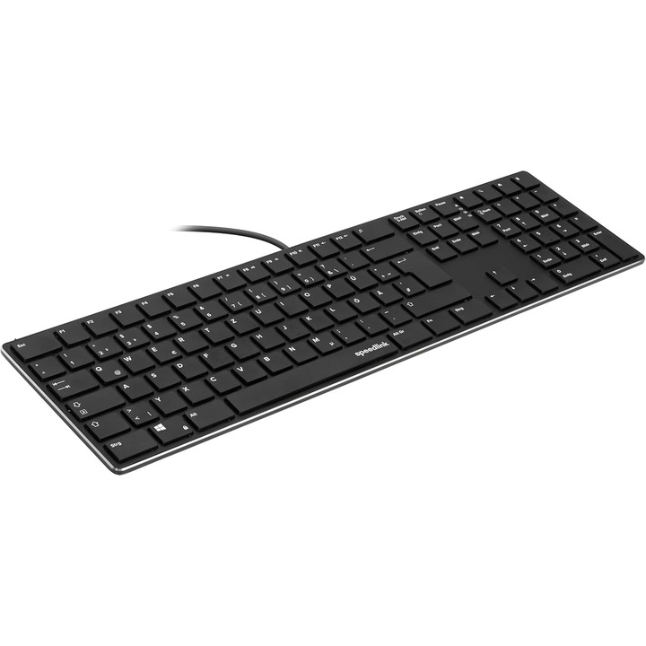 Безшумна клавиатура SPEEDLINK Riva, метал, Plate Design, USB, QWERTZ черна