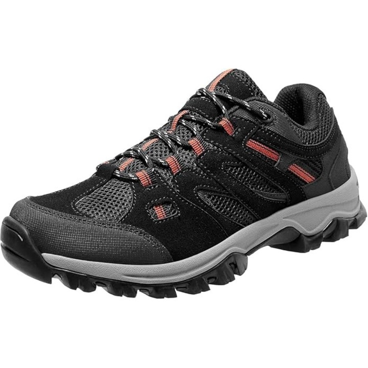 Pantofi de drumetie antiderapanti confortabili trekking - Negru/rosu, Negru