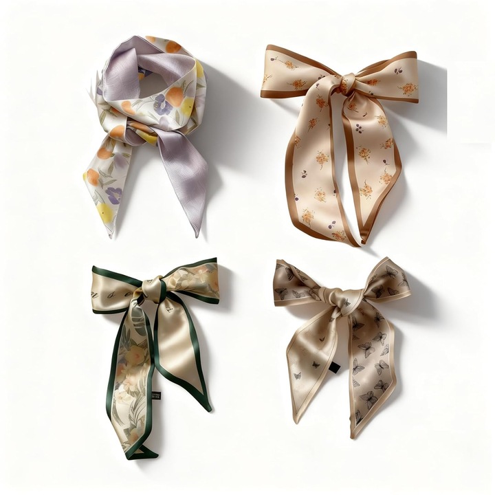 Set 4 Esarfe Subtiri Satinate Femei - Accesorii Elegante