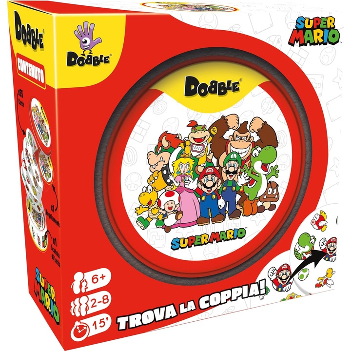 Dobble Super Mario: Joc de societate rapid pentru familie, 2-8 jucatori, 6+ ani