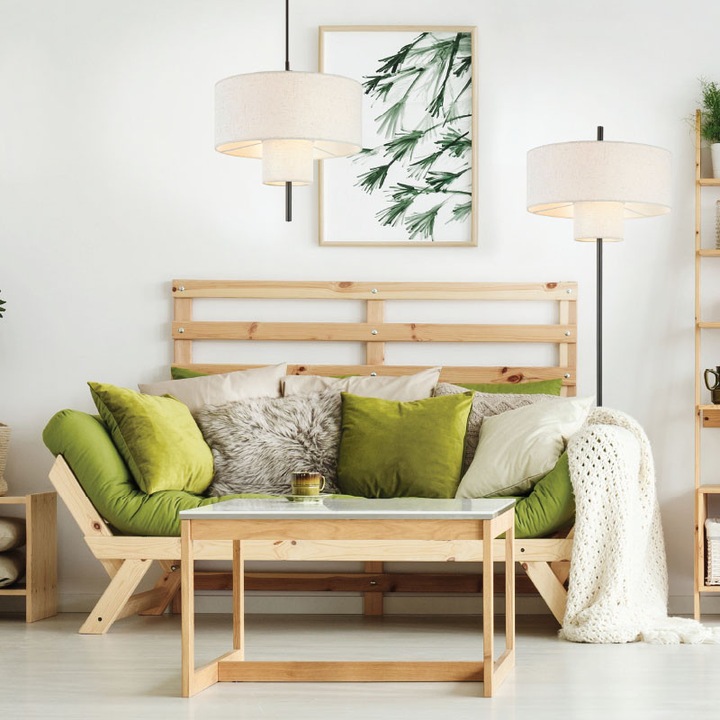 Pendul Aca Light ANAFI, 1xE27, 60W, metal, crem/maro, 40x120cm