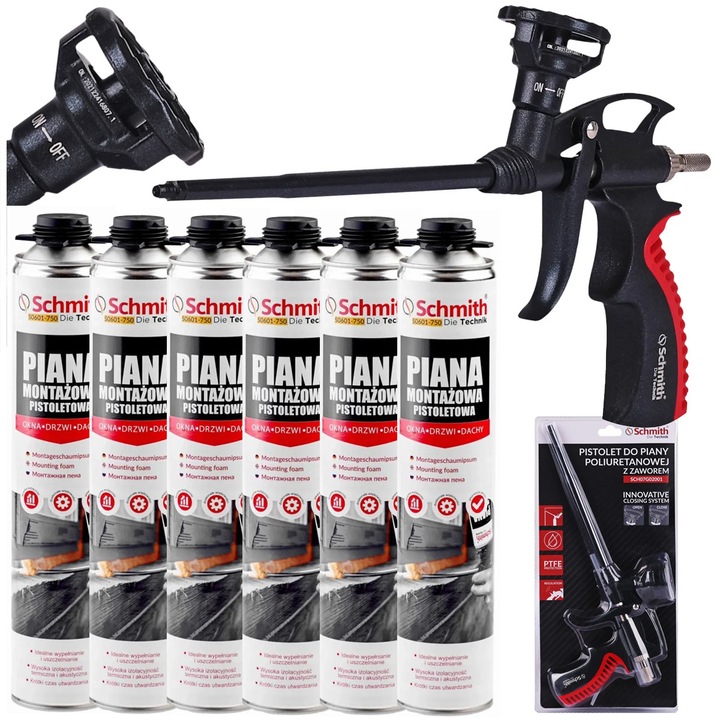 6 darabos 750ml-es szerelőhab készlet Schmith pisztollyal