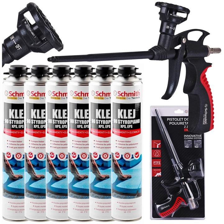 6 db 750 ml-es polisztirol ragasztó szett + Schmith pisztoly szeleppel