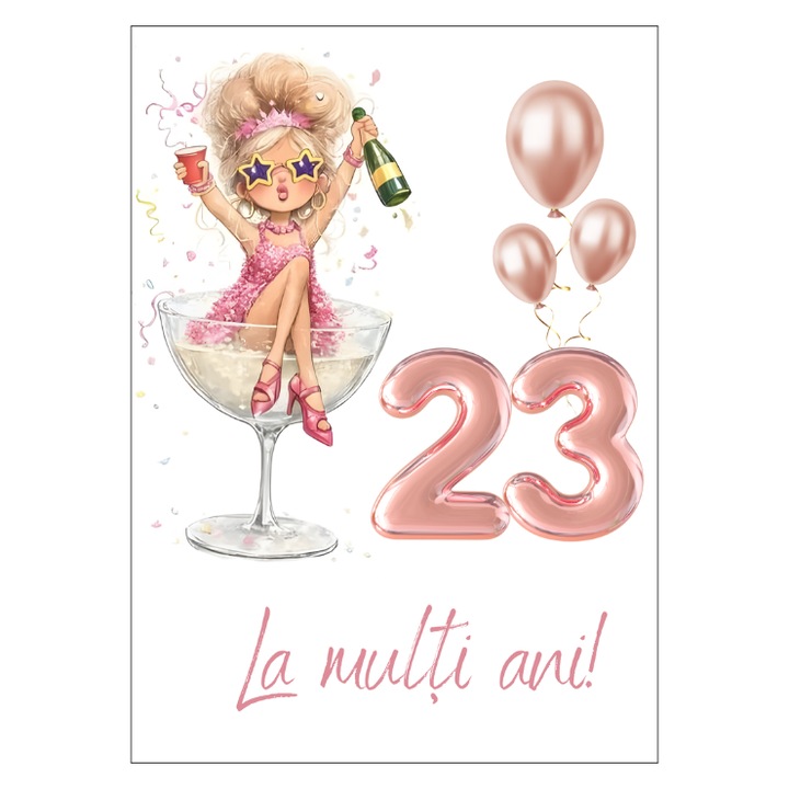 Felicitare aniversare 23 ani cu plic, 13x18cm, carton