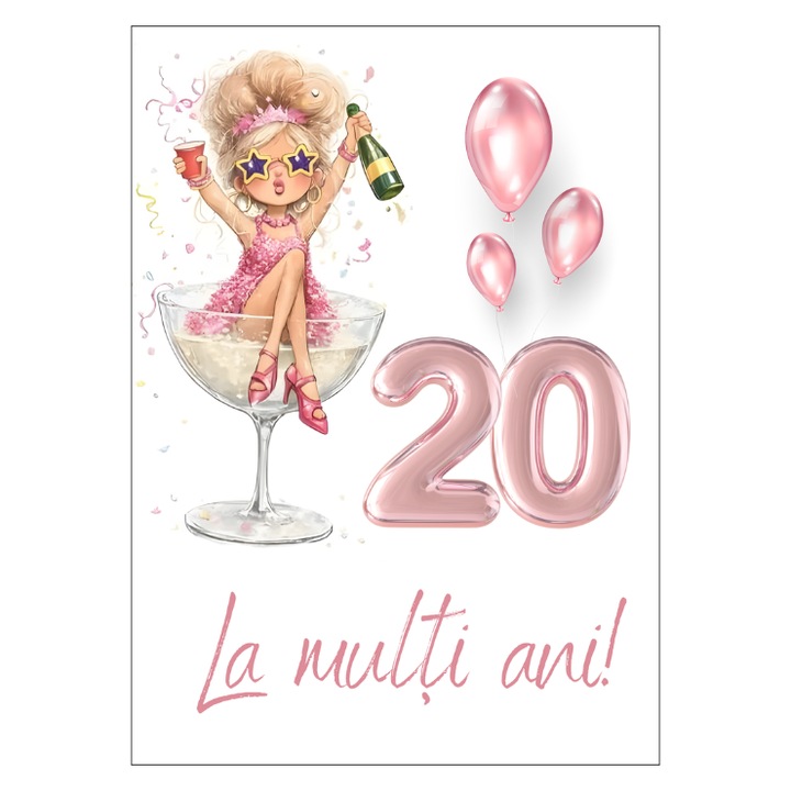 Felicitare aniversare 20 ani cu plic, carton, 13x18cm
