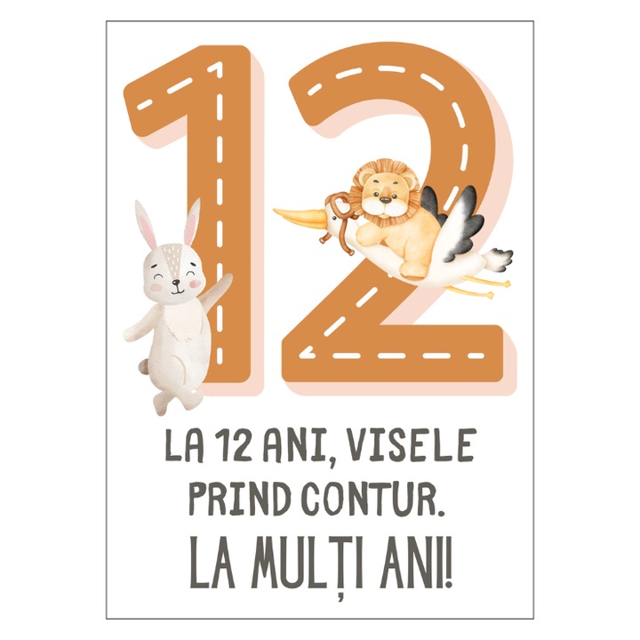 Felicitare aniversare 13x18cm cu plic, 12 ani, carton