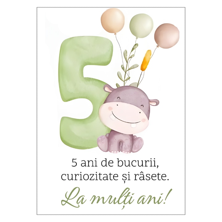 Felicitare aniversare 5 ani cu plic, carton, 13x18cm