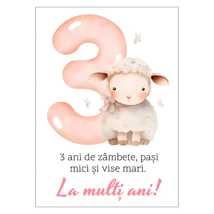 Felicitare aniversare 3 ani, fata, 13x18cm, cu plic