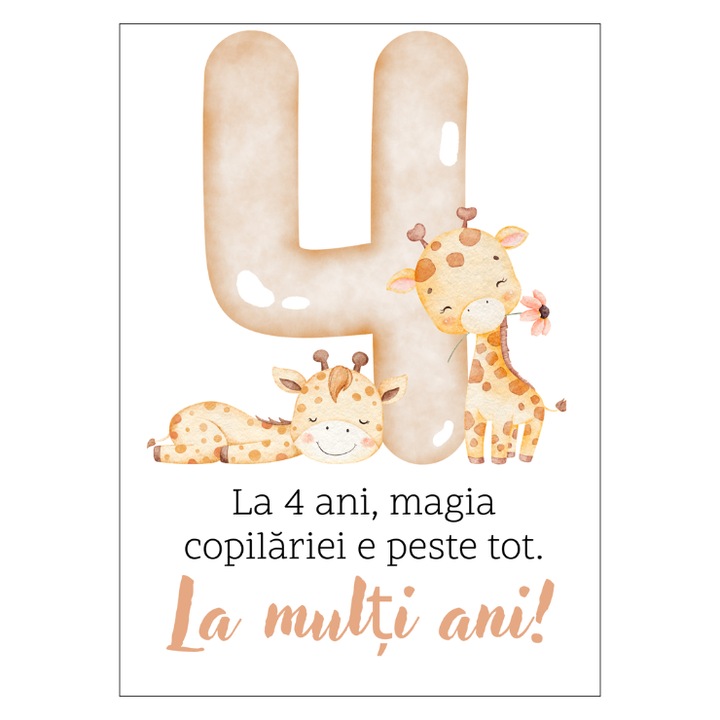 Felicitare aniversare 4 ani, 13x18cm, cu plic, carton