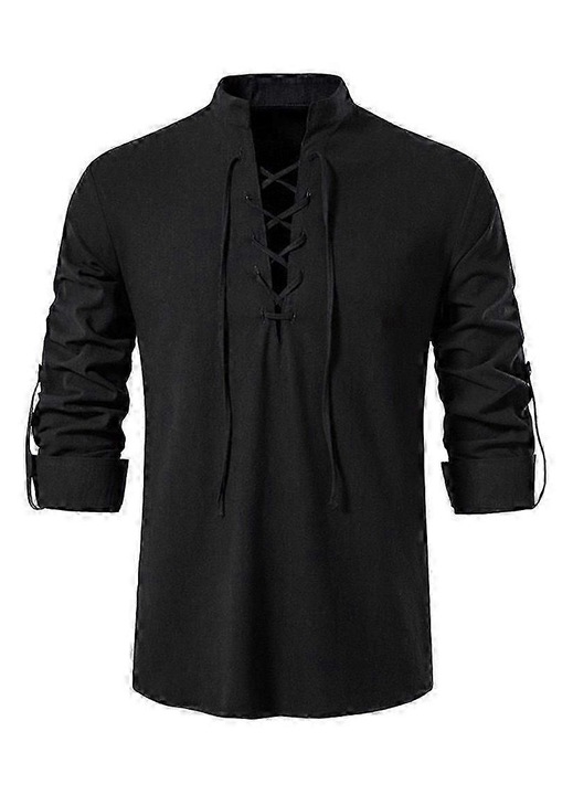 Férfi retro ing, reneszánsz és viking stílus, fekete, L INTL