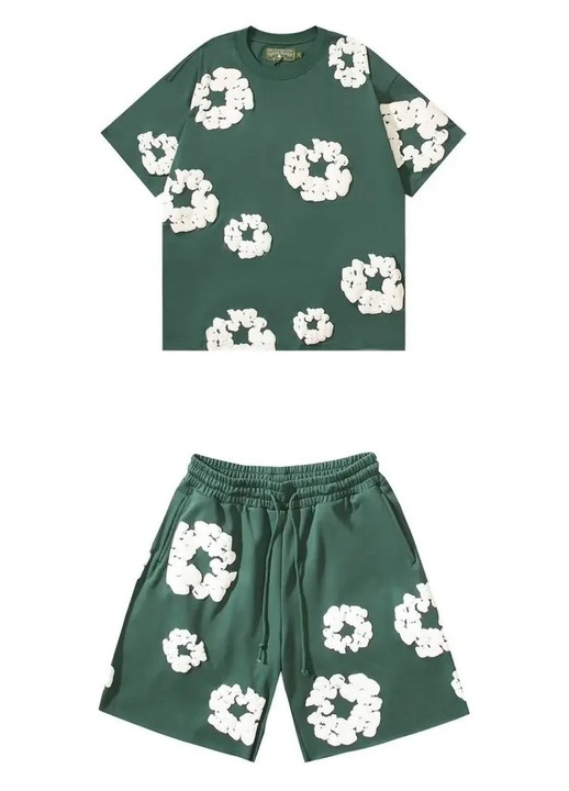 Set compleu, casual, din bumbac, verde inchis, din doua piese