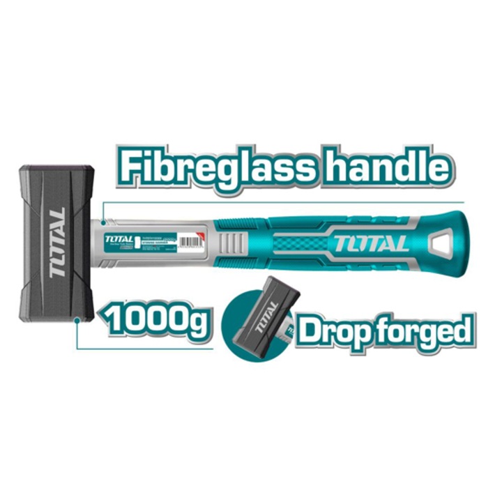 Ciocan de zidarie TOTAL Industrial, 1.5 kg, maner din fibra de sticla, cap din otel 45