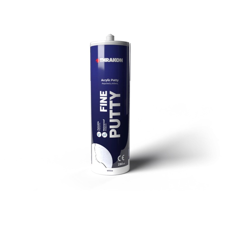 Chit acrilic Thrakon Fine Putty, alb, 280ml, elasticitate ridicata, rezistent la contractii