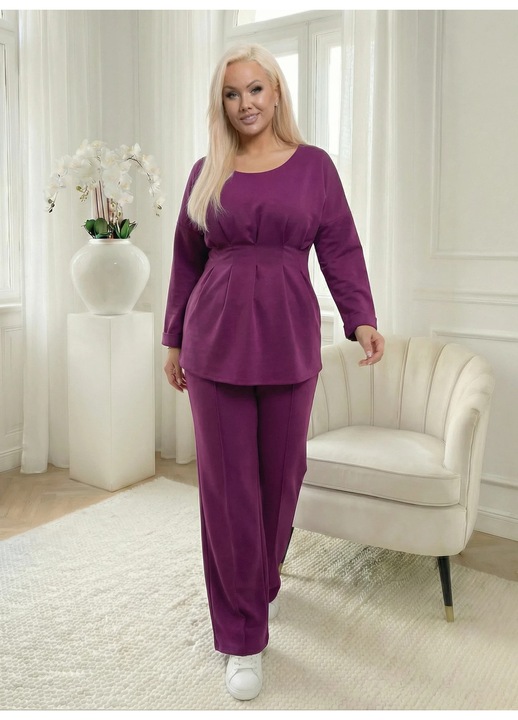 Compleu mov elegant cu bluza cambrata si funda la spate, Violet, One Size