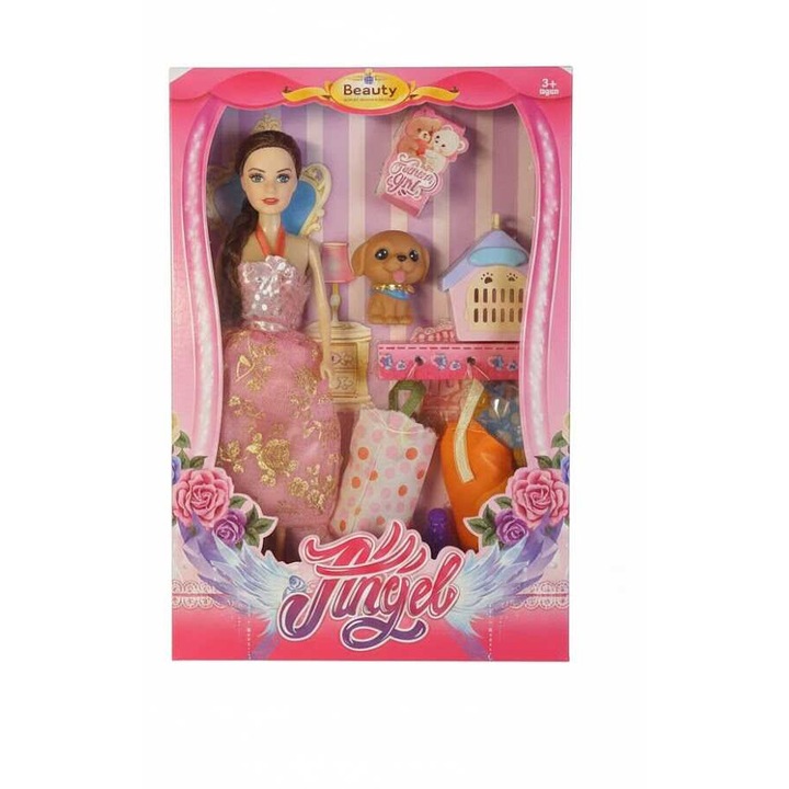 Вълшебно приятелство - Кукла с вечерна рокля с домашен любимец и аксесоари