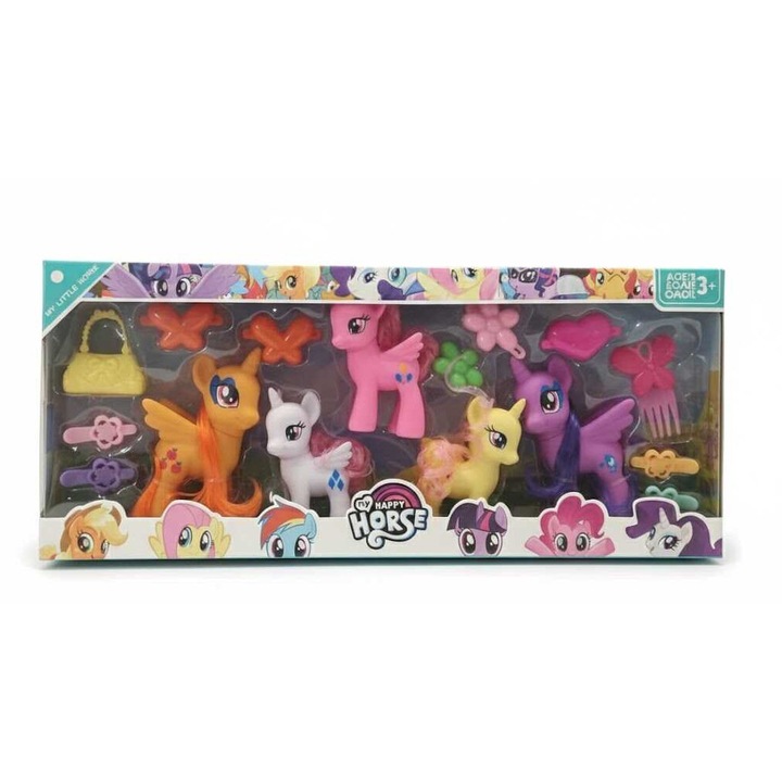 Приключение с дъгови понита - Комплект от 5 приказни понита с аксесоари