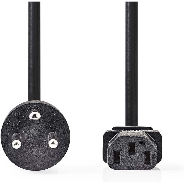Cablu Alimentare Nedis, Stecher Danemarca, C13, 2m, Negru