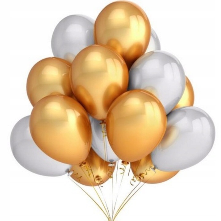 Fémhatású léggömb szett, 12 darabos, arany és ezüst, esküvői tematika, tükörhatású, fényes