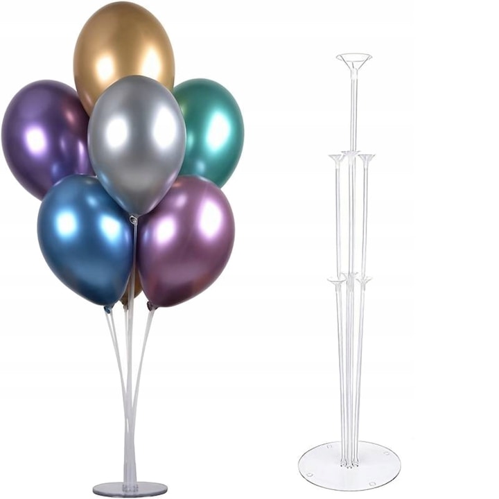 Lufi tartó, SNM, 70 cm, átlátszó műanyag, 7 lufihoz, esküvői dekoráció