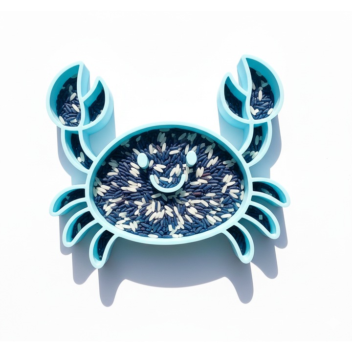 Tavita joaca senzoriala crab, tematica vara, joaca Montessori open ended, jucarii copii, baieti si fetite, jocuri educative copii, albastru pastel, 16.5 x 14.2 cm, imprimat 3D PLA (bioplastic)