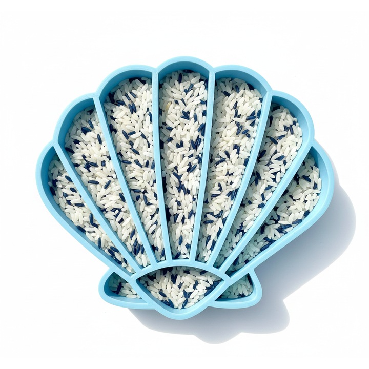 Tavita joaca senzoriala scoica, tematica vara, joaca Montessori open ended, jucarii copii, baieti si fetite, jocuri educative copii, albastru pastel, 15 x 13.1 cm, imprimat 3D PLA (bioplastic)