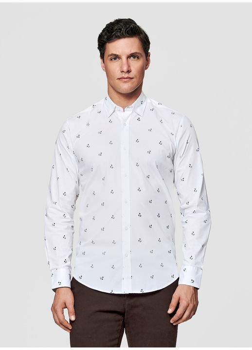 Pako Lorente Slim Fit cu imprimeu bumbac cu elastan, Alb