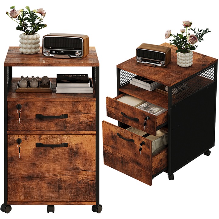 Dulap pe roti, container pentru documente cu sertare, noptiera cu incuietoare, robusta Rebiko