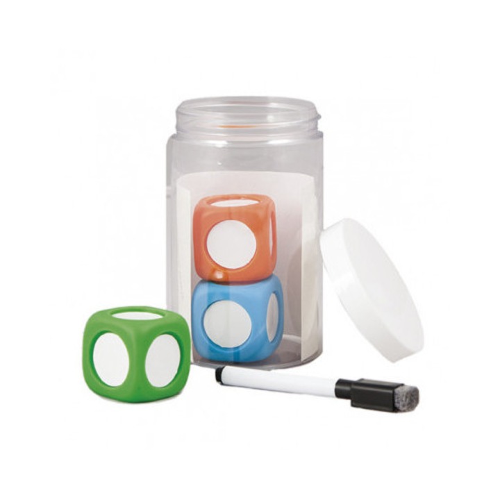 Joc educativ cu zaruri, Akros, 3 zaruri de plastic, cu marker