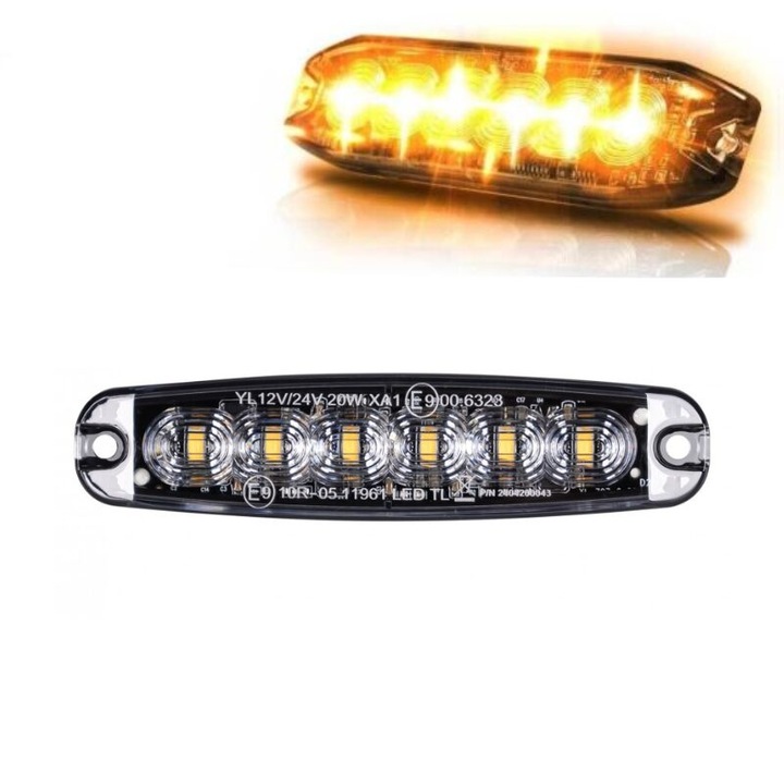 Proiector stroboscopic cu LED, Galben, 6 LED, 12-24v, 18W, Slim, LW0038