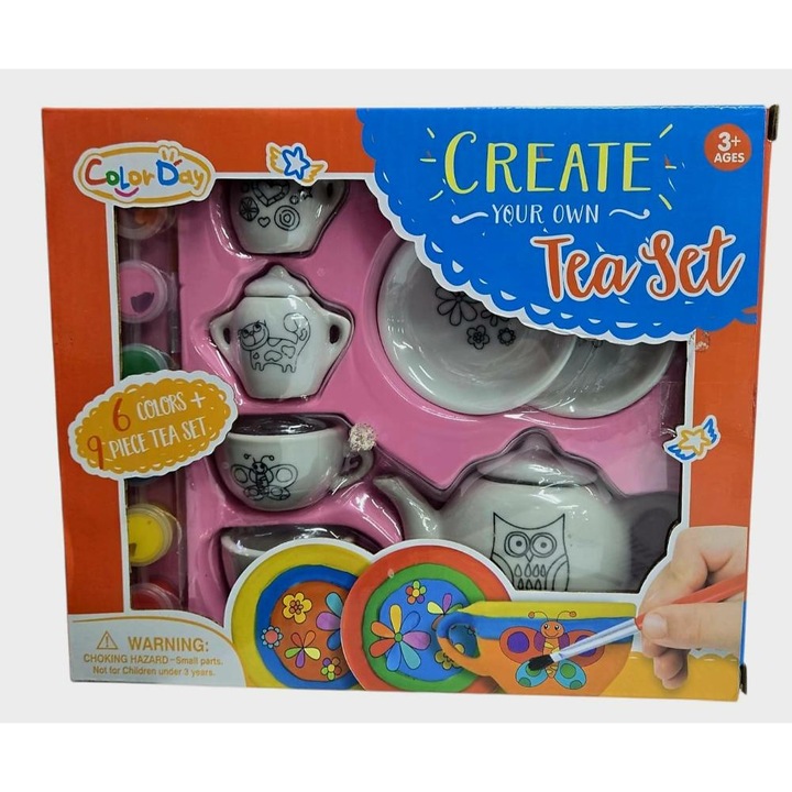 Set pictură, căni de porțelan cu acuarele, 3 bucăți