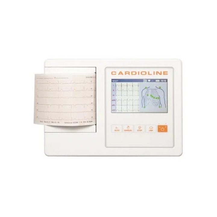 Electrocardiograf Cardioline ECG 100L FULL, ecran tactil 5", 12 canale, analiză automată, memorie 50 ECG-uri