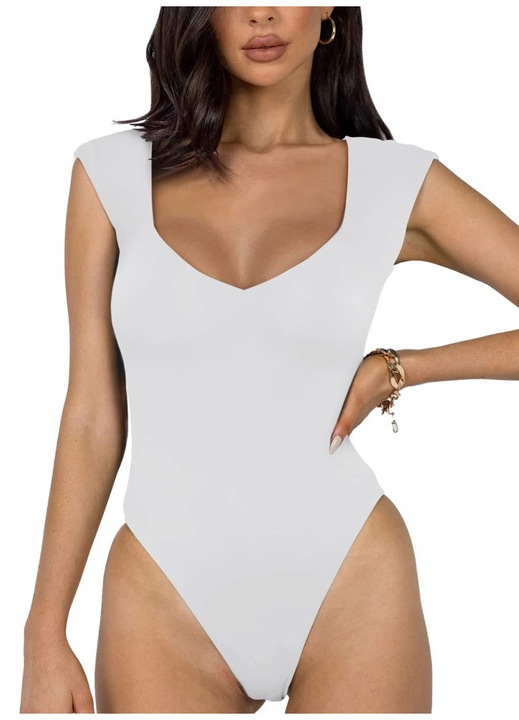 Дамско боди REORIA, ежедневно, с V-образно деколте, бяло, M