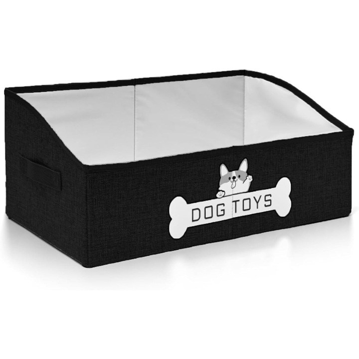 Cos de jucarii pentru caini, cu model dragut, pentru animale de companie, pentru caini, folosit pentru depozitarea jucariilor pentru caini, consumabile pentru caini, hrana pentru caini (negru)