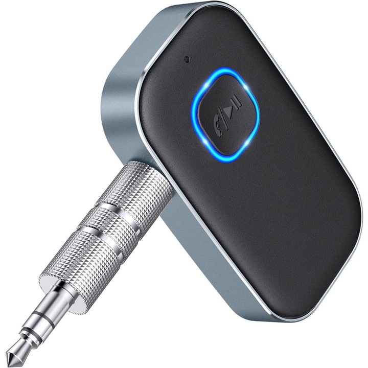 Adaptor Bluetooth 5.0, Jack 3.5mm, cu reducere a zgomotului pentru muzica/apeluri fara maini, Portabil, Compatibil cu Orice Device, pentru Masina, Sistem Audio, Boxe, (negru+gri)