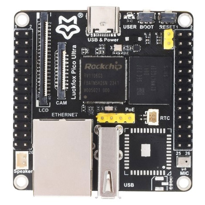 Luckfox, Pico Ultra microcontroler, 8 GB eMMC 256 MB RAM 1 TOPS USB Ethernet Linux