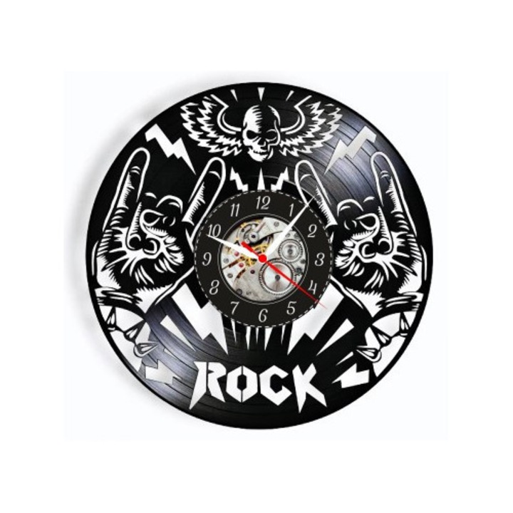 Декоративен стенен часовник - Nail Studio Art - Дизайн Силуети Маникюр и Релакс - изработен от винилова плоча (Vinyl Record), Черен, 30 см