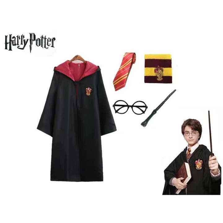 Costum pentru copii, Model Harry Potter Gryffindor, 5 piese, 135 cm