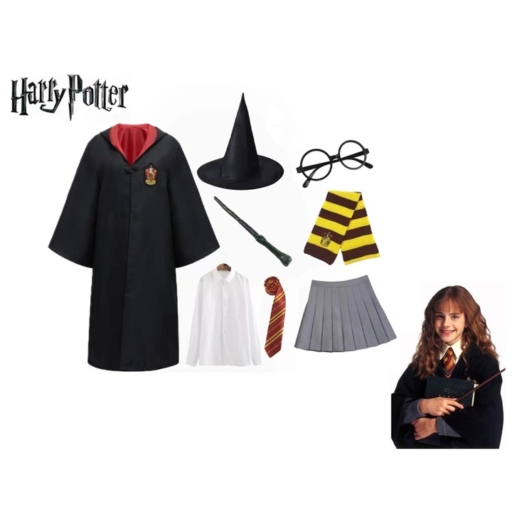 Costum de cosplay Gryffindor, set de 8 piese, rochii si mantie, pentru fete