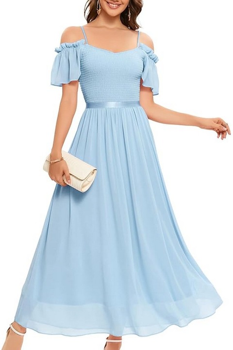 Bbonlinedress Rochie de seara eleganta din sifon cu umeri goi, albastru deschis, marime L