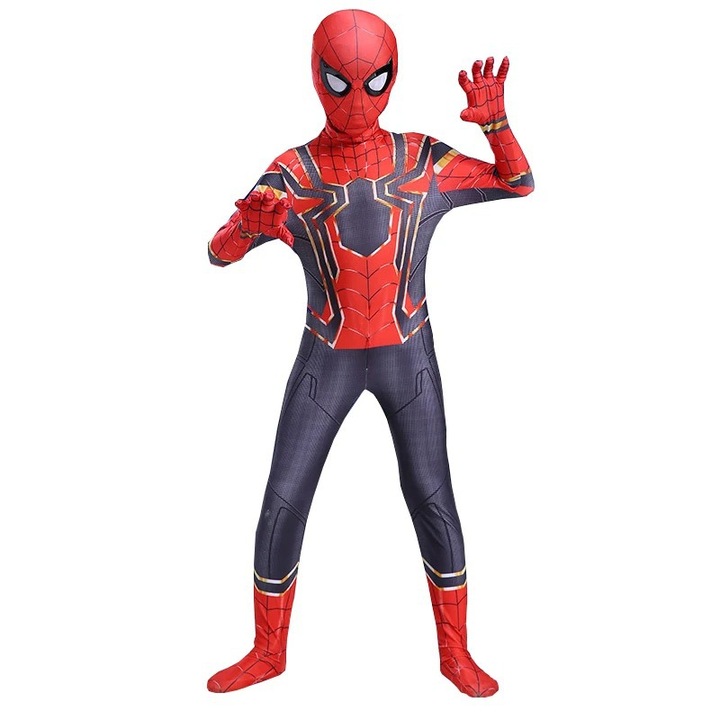 Costum de cosplay pentru copii Spider-Man, Iron Spider-Man, cu accesorii, marimea 170 (pentru inaltimea 160-170cm)
