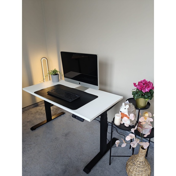 Birou electric reglabil pe inaltime, Luna Pro Desk, Blat 150X75cm ALB, Sistem inteligent de reglare a inaltimii, Senzori anti-coliziune
