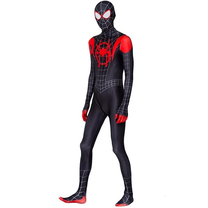 Costum de cosplay Spider-Man pentru copii, Miles Morales, cu accesorii, marimea 130, pentru inaltimi 120-130cm