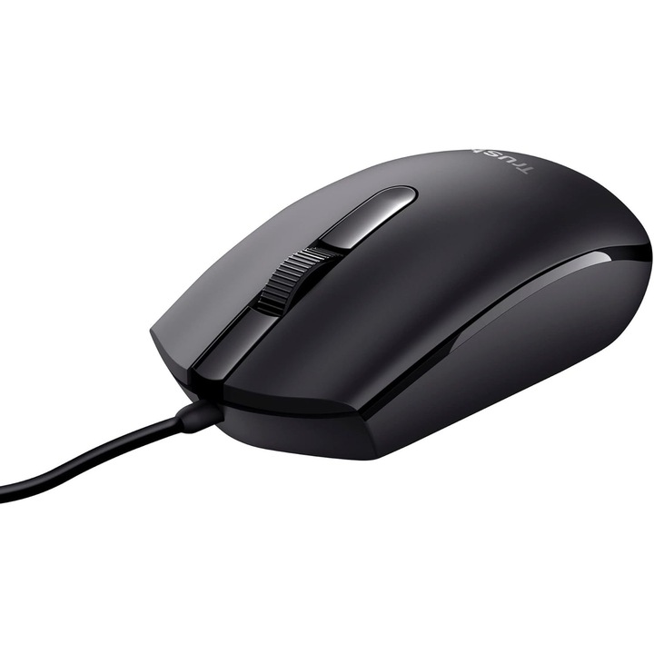 PC egér Trust Basi, kétkezes, optikai érzékelő 1200 DPI, fekete, 160 cm kábel