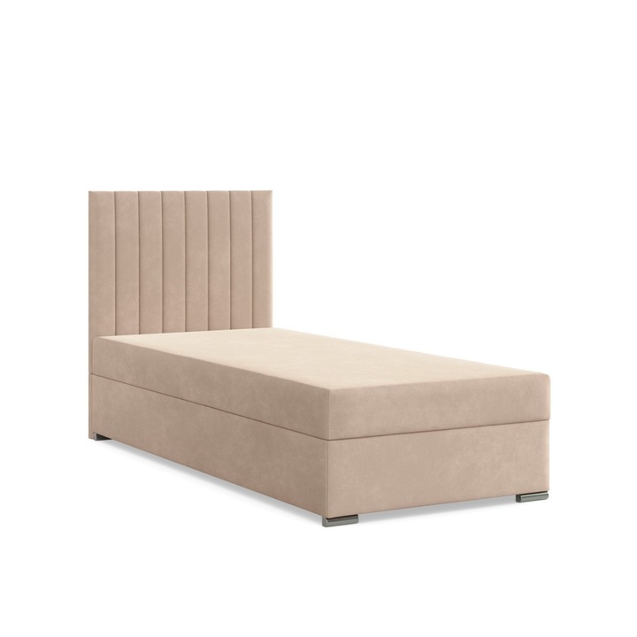 Agen egyszemélyes ágy, bársony, ágyneműtartóval, bézs, 90 x 200 cm