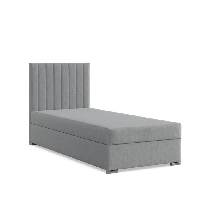 Agen egyszemélyes ágy, szövet, ágyneműtartóval, szürke, 90 x 200 cm