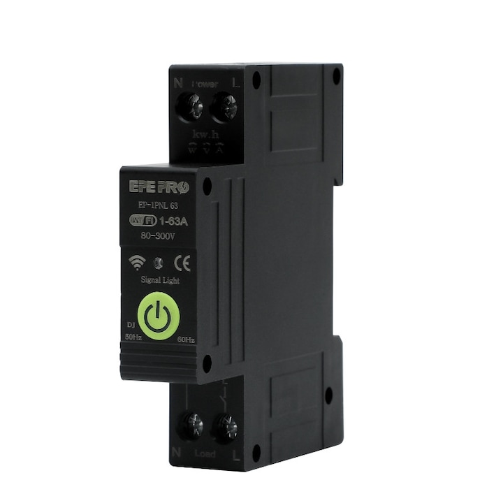 Siguranta Electrica Inteligenta, MCB, WiFi EPEPRO DJ – 1P, 1-63A, Protectie Avansata si Monitorizare Completa, compatibil Tuya, Alexa si Google Assistant