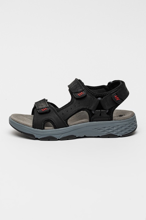 Lumberjack, Sandale din piele cu inchidere velcro Maui, Negru